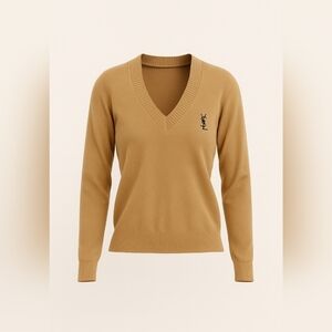 Sweater Tan Camel V-Neck Unisex